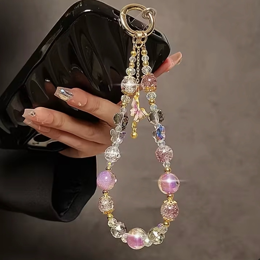 Luxury high-end crystal bead hand-held lanyard chain, phone wristlet strap